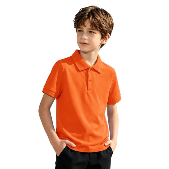 UACY Youth Boys Classic Polo Shirt Cotton T-Shirt Tops Short Sleeve Polo Kids Solid Color Button Up Collared Shirts (Orange, 2-3 Years)