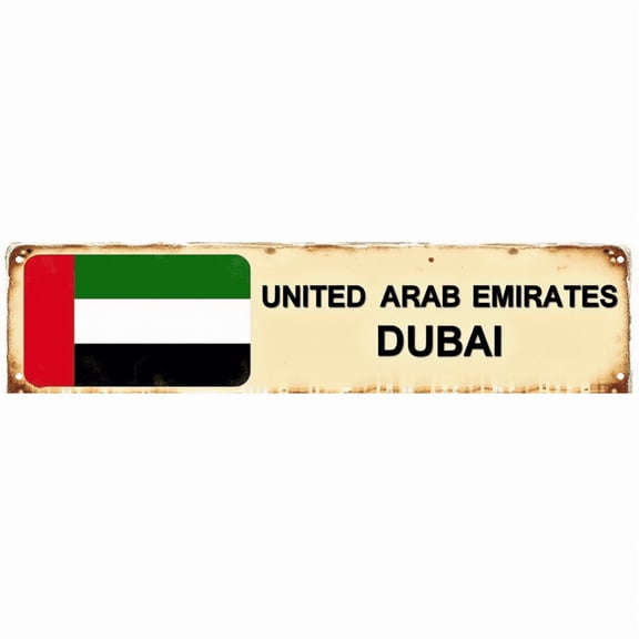 UAE Dubai Tin Decor 16*4 Inches "UNITED ARAB EMIRATES DUBAI" Restaurant/Home Wall Art - Retro Emirati Accent, UAE Decor, Travel Metal Sign