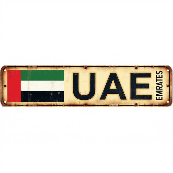 UAE Travel Tin Sign 16x4 Inch UAE Emirates Design - Great for Living Room, Bedroom, Outdoor Unique Wall Decor