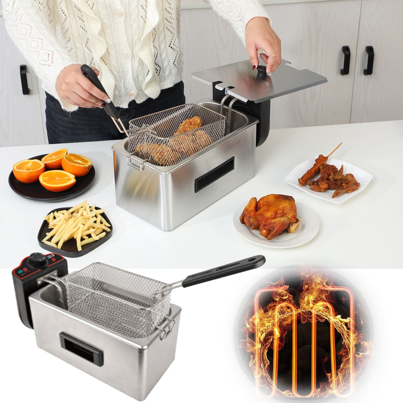 UAEBM 2000W Stainless Steel Fryer 3L Capacity, Fast Heating Electric