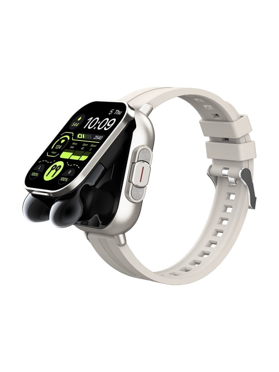 Bluetooth Headset Smart Watch 2-in-1, Sports Smartwatch with Wireless Earbuds, Call Function, Waterproof, Fitness Tracker, Pedometer, Sleep Monitor, for iOS/Android Silver