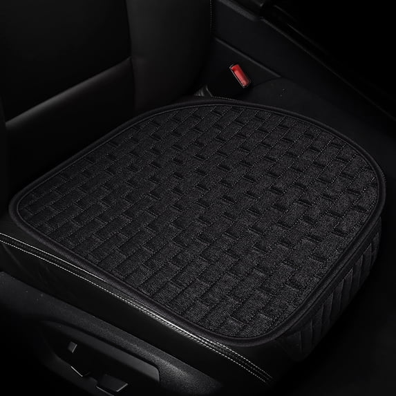 UAEBM Car Seat Cushion with Non-Slip and Breathable Design, Universal Four Seasons Car Front Seat Covers, Cotton Linen Car Seat Protector with Storage Pouch Black