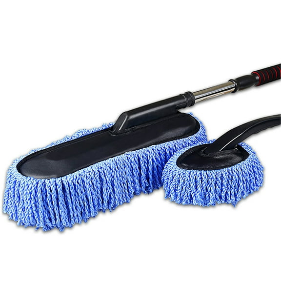 UAEBM Car Wash Mop, Retractable Fiber Wax Mop, Car Wax Brush, Car Cleaning Tool, with Long Handle, Soft Chenille Microfiber, for Auto Exterior Interior Cleaning, Foam Sponge Applicator Blue