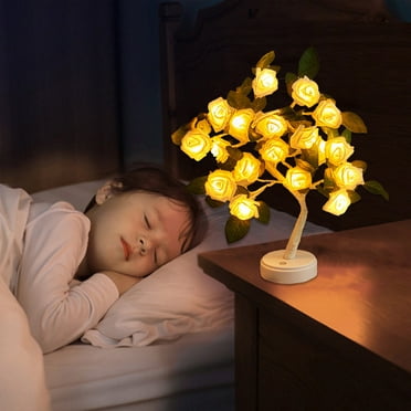 UAEBM LED Rose Flower Desktop Lamp with Multiple Modes USB or Battery Powered Flexible Bonsai Light Yellow Ambient Table Lamp for Indoor Decor Yellow