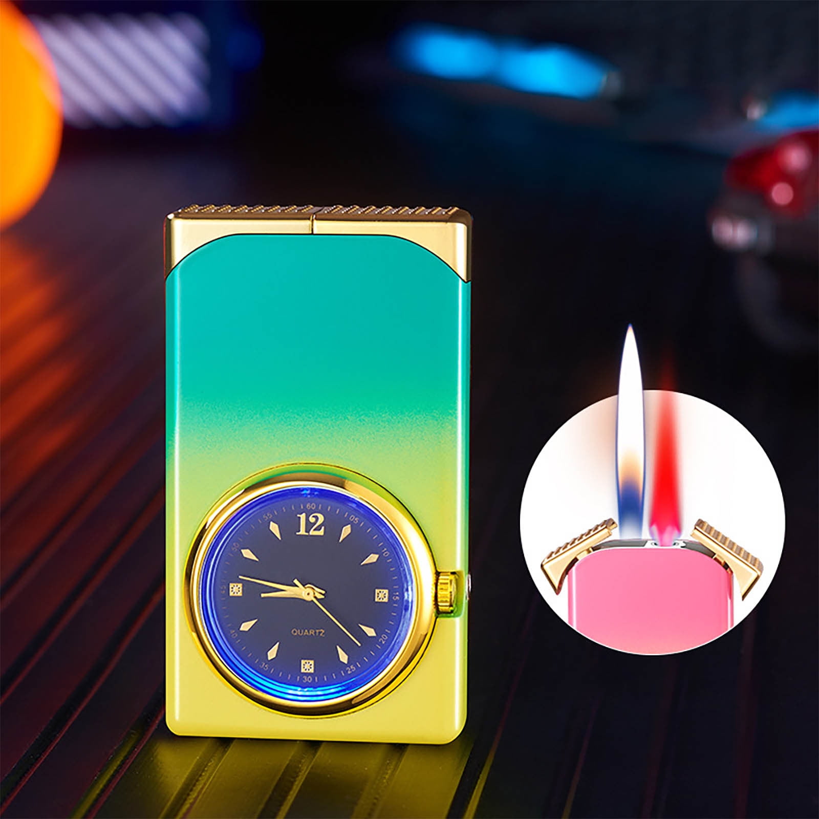 UAEBM Metal Double Flame Inflatable Lighter with Gradient Quartz Dial ...