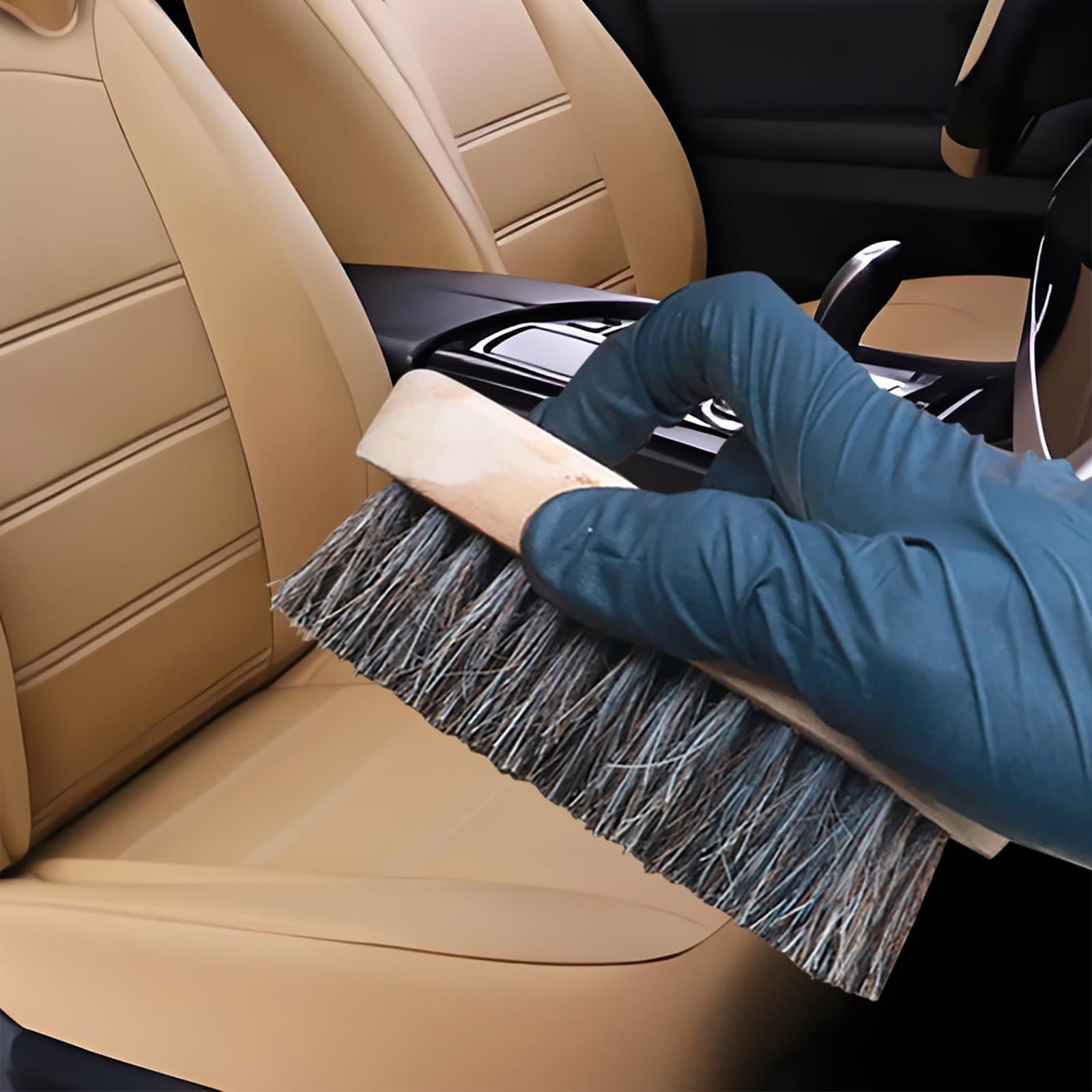 UAEBM Multifunctional Leather Seat Cleaner Brush, Horse Hair Wooden ...