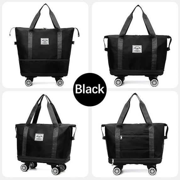 UAEBM Rolling Duffle Bag with Wheels, Expandable Foldable Duffle Bag with Wheels and Handle for Travel, Rolling Luggage bag Carry on Duffel Bag, Wheeled Travel Duffle Bag Black