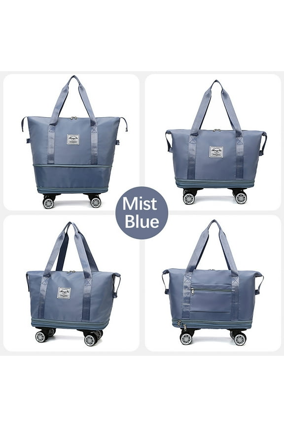 Rolling Duffle Bag with Wheels, Expandable Foldable Duffle Bag with Wheels and Handle for Travel, Rolling Luggage bag Carry on Duffel Bag, Wheeled Travel Duffle Bag Blue