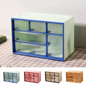 UAEBM Stackable Drawer-style Desktop Storage Box, Plastic Partitioned Jewelry Cabinet, Multi-Use Small Storage Organizer with Lid Blue