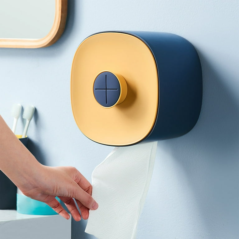 UAEBM Wall Mounted Facial Towel Storage Box with Waterproof Lid Space Saving Non Perforated Tissue Paper Box for Bathroom Convenient Towel Storage
