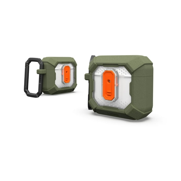 UAG AirPods (4th Gen, 2024) Protective Case with Lock Plasma, Rugged Hard Shell Military Grade Protective Cover with Secure Lock & Detachable Carabiner Clip, Olive Drab