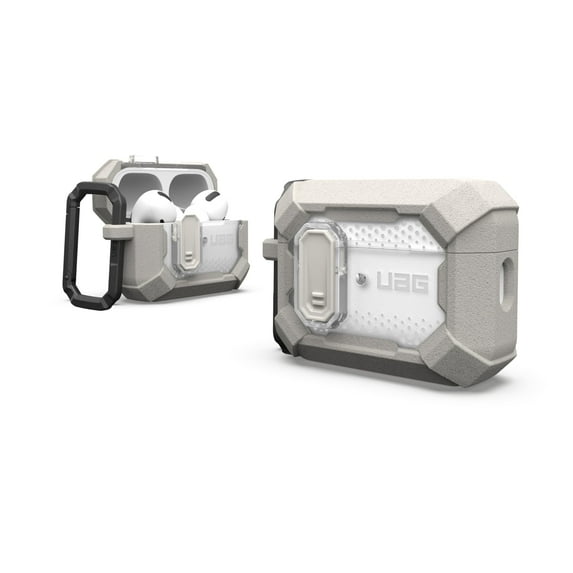 UAG AirPods Pro 2nd Gen Case with Lock Plasma, Rugged Hard Shell Military Grade Protective Cover with Secure Lock Lid & Detachable Carabiner Clip, Titanium