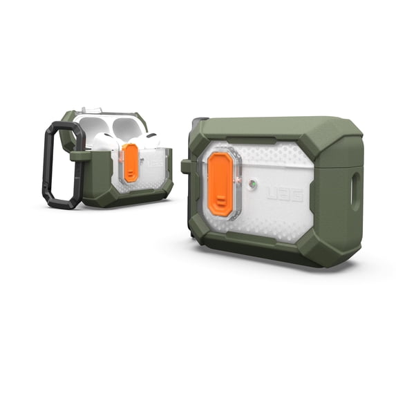 UAG AirPods Pro 3rd Gen Case, Rugged Military Grade Drop Proof Protective Cover with Detachable Carabiner Clip & Secure Lip Closure, Plasma Olive