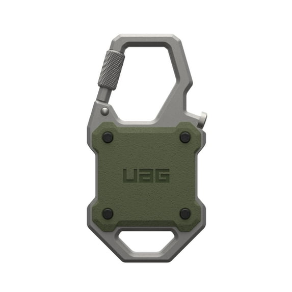UAG AirTag Case with Built-in Bottle Opener Monarch - Hard Shell Lock Case AirTag Holder with Durable Locking Carabiner for Keys, Luggage & Bags, Olive Drab/Silver