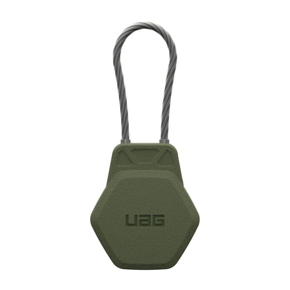 UAG AirTag Case Civilian - Hard Shell Lock Case Holder Keychain with Wire Cable for Keys, Luggage & Bags, Anti-Lost Ultra Secure GPS Protective Cover, Olive Drab