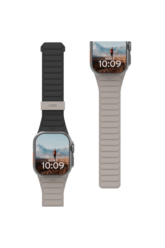 UAG Apple Watch Band 49/46/45/44mm Pathfinder - Silicone Double Side Reversible Magnetic Band Watch Strap for iWatch Series Ultra 2/Ultra/4-10/SE 2/SE, Black/Titanium