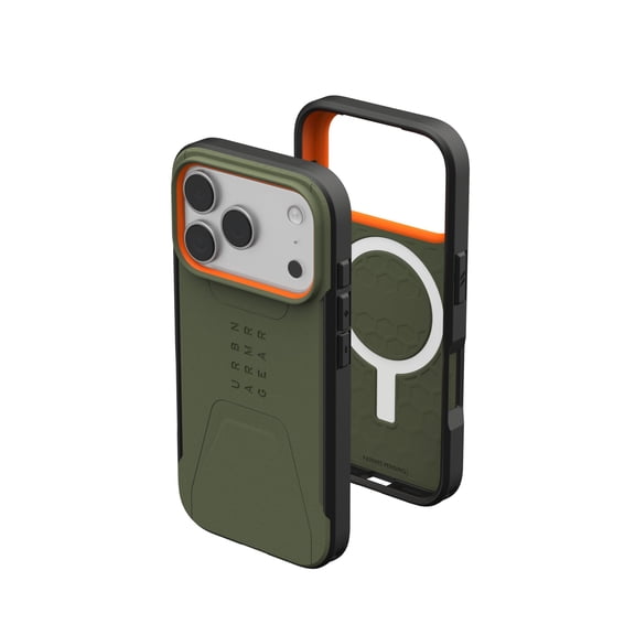 UAG Civilian Case for iPhone 18 Pro/iPhone 17 Pro, Olive/Orange, MagSafe Compatible, HyperCush Impact Technology, Shock-Absorbing, Anti-Slip Traction Grip, Military Drop Tested Protection