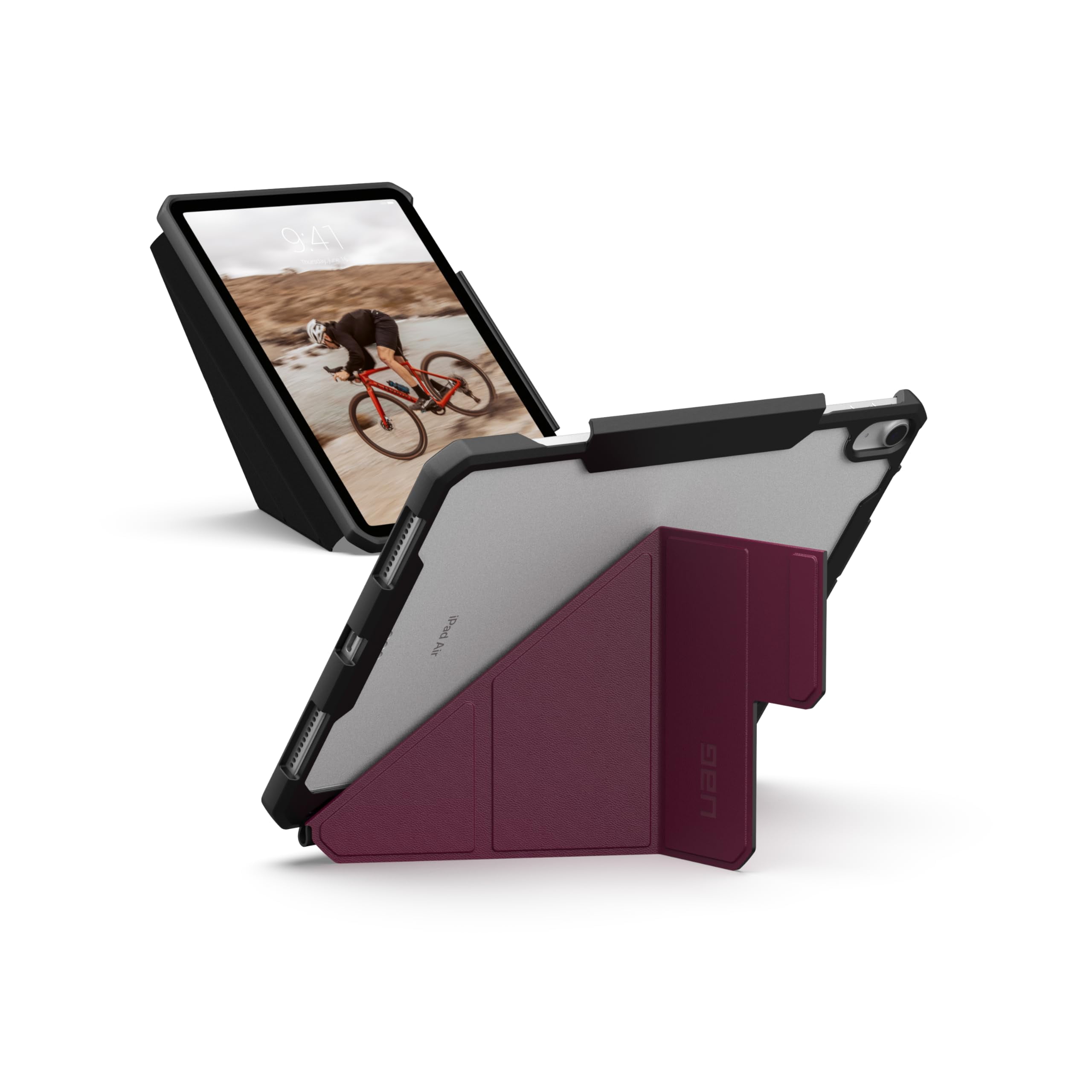 UAG iPad Air 11" Case (6th-8th Gen 2024-2026) M4/M3 - Rugged Adjustable Multi-Angle Stand Auto Sleep/Wake Folio Cover w/Pencil Holder, Essential Armor Bordeaux