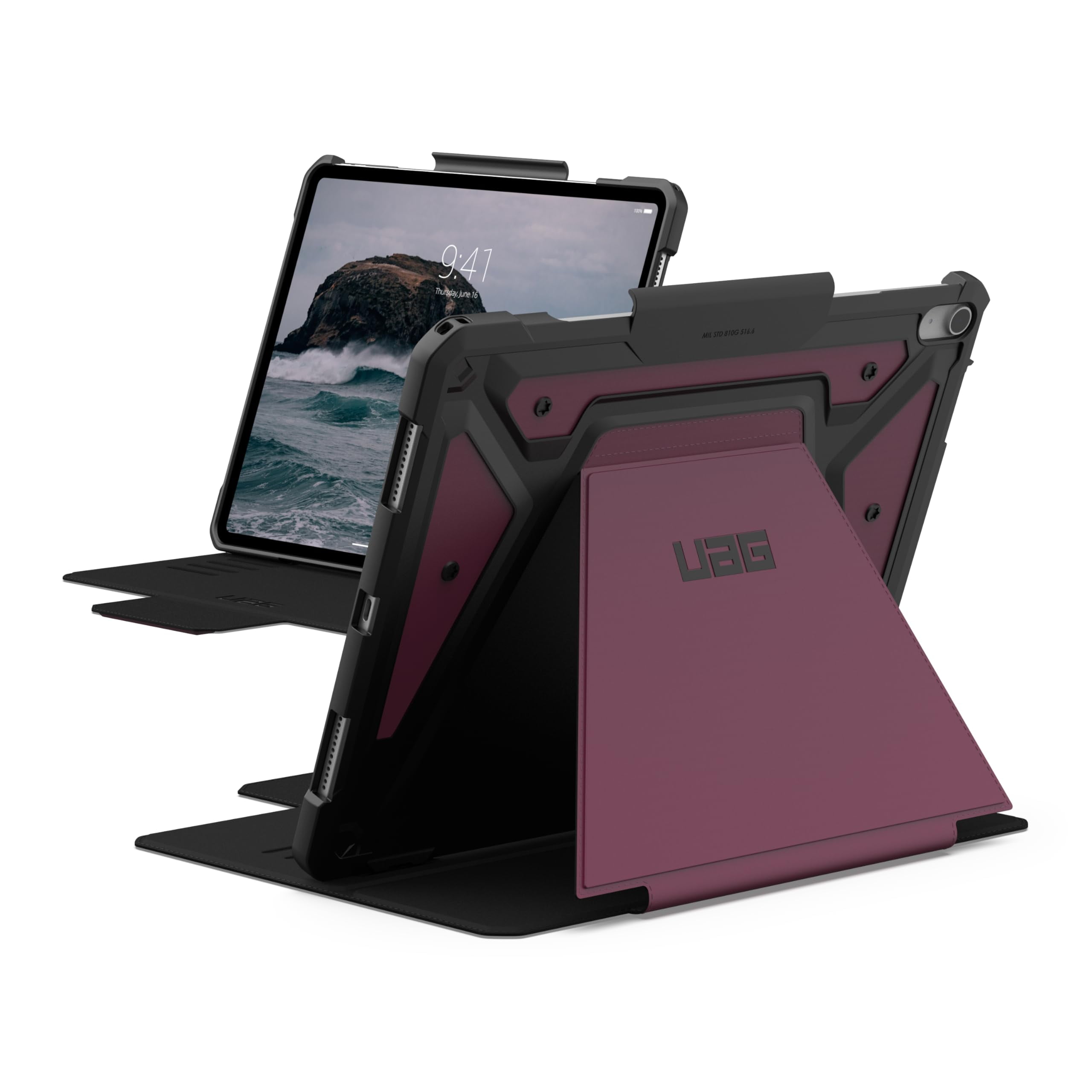 UAG iPad Air 13" Case (1st-3nd Gen 2024-2026) M4/M3 - Rugged Multi-Angle Viewing Folio Protective Cover Pencil Holder & Adjustable Stand, Metropolis SE Bordeaux
