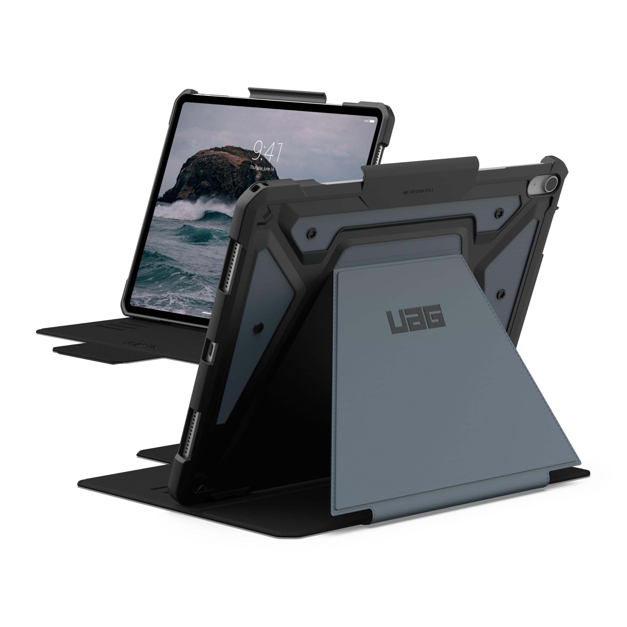 UAG iPad Air 13" Case (1st-3nd Gen 2024-2026) M4/M3 - Rugged Multi-Angle Viewing Folio Protective Cover Pencil Holder & Adjustable Stand, Metropolis SE Cloud Blue