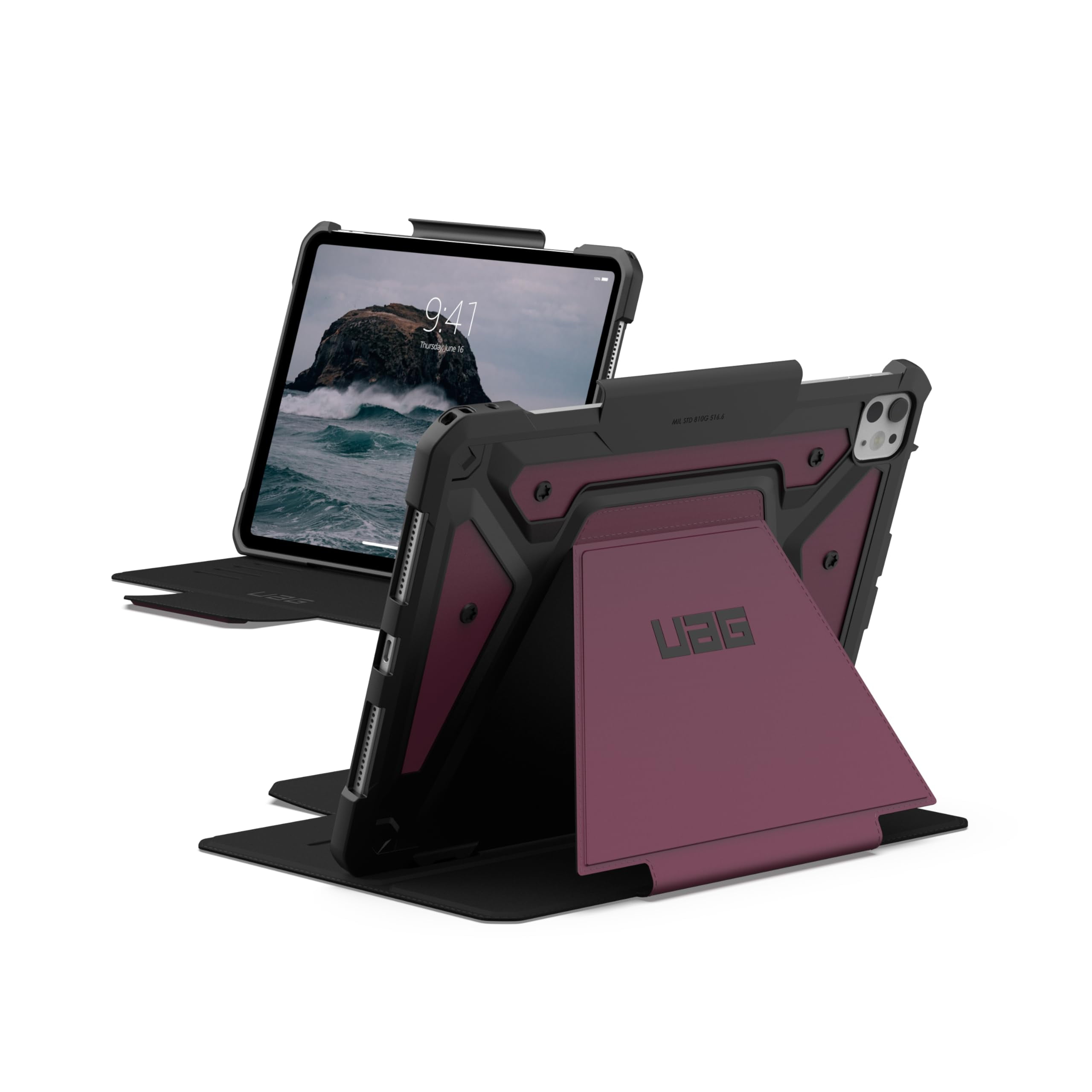 UAG iPad Pro 11" Case M5 2025 6th Gen, M4 2024 5th Gen A3357 A3358 A3359 A2836 A837 A3006, Adjustable Multi-Angle Stand Folio Cover w/Pencil Holder, Metropolis SE Bordeaux