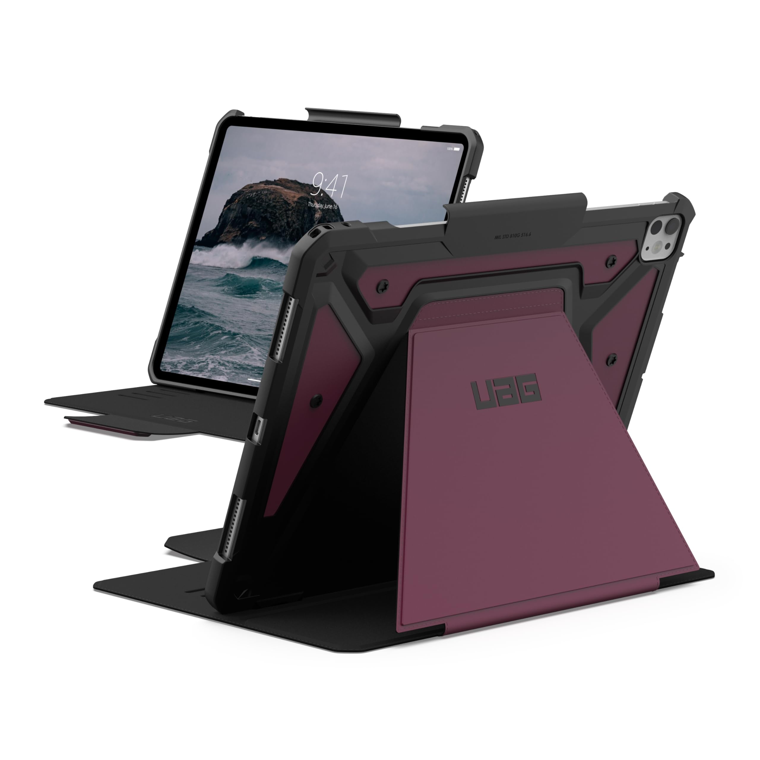 UAG iPad Pro 13" Case M5 2025 8th Gen, M4 2024 7th Gen A3360 A3361 A3362 A2926 Adjustable Multi-Angle Stand Pencil Holder Auto Sleep/Wake Folio Cover, Metropolis SE Bordeaux