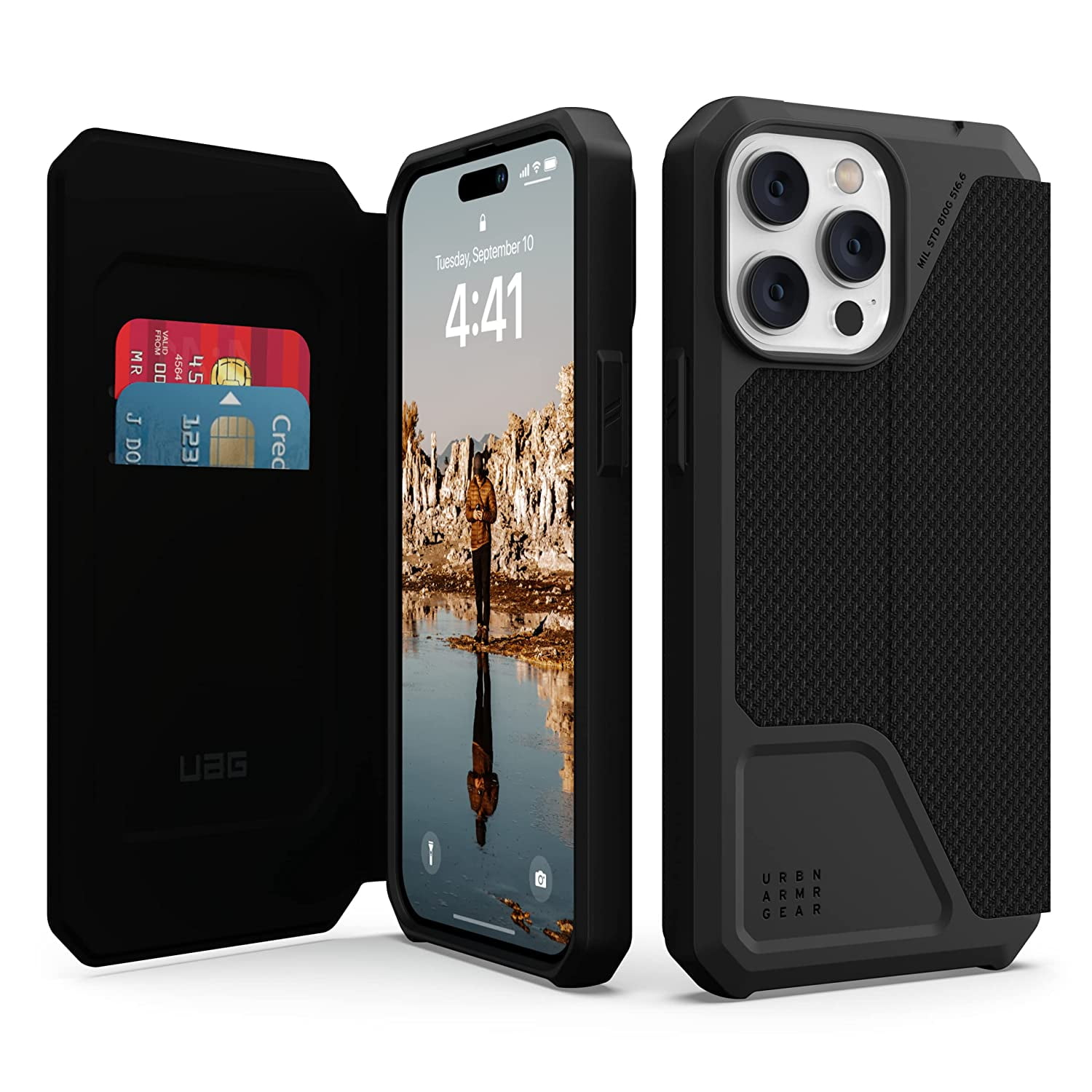 UAG Designed for iPhone 14 Pro Max Case Kevlar Black 6.7 Metropolis Folio  Flip Wallet Rugged Proective Cover with Card Holder Magnetic Closure  Compaitible with Wireless Charging by URBAN ARMOR GEAR 