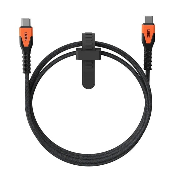 UAG Rugged Kelvar Core USB-C to USB-C Cable 5ft/1.5m 60W Power Delivery PD Reinforced Fast Charging Cable for iPhone 17/16/15, MacBook, iPad Pro, Samsung Galaxy S25/S24/S23, Black/Orange