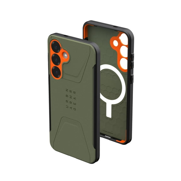 UAG Samsung Galaxy S25 Plus Case 6.7" Civilian - Compatible with Magnetic Charging Anti-Slip Rugged Military Drop Tested Protective Cover, Olive Drab/Orange