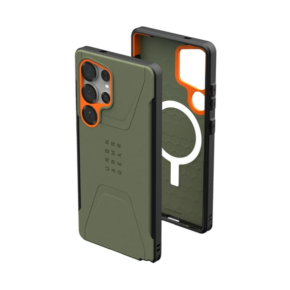 UAG Samsung Galaxy S25 Ultra Case 6.8" Civilian - Compatible with Magnetic Charging Anti-Slip Rugged Military Drop Tested Protective Cover, Olive Drab/Orange