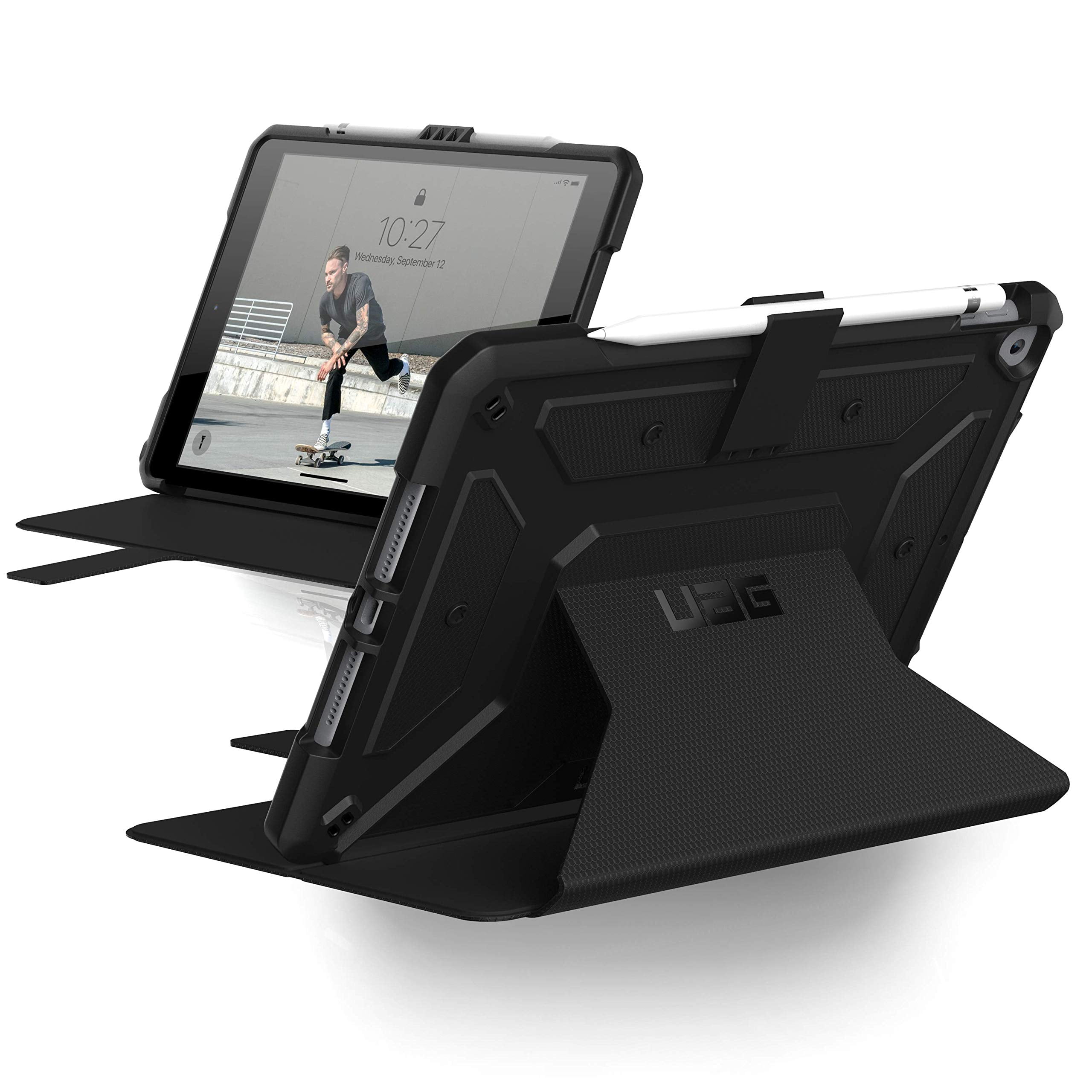 UAG iPad 10.2 Case Black, 9th Generation 2021, 8th Gen 2020, Rugged Heavy Duty Protective Durable Folio Cover & Kick Stand, w/ Pencil Stylus Holder, Metropolis Series