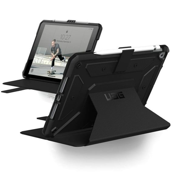 UAG iPad 10.2 Case Black, 9th Generation 2021, 8th Gen 2020, Rugged Heavy Duty Protective Durable Folio Cover & Kick Stand, w/ Pencil Stylus Holder, Metropolis Series
