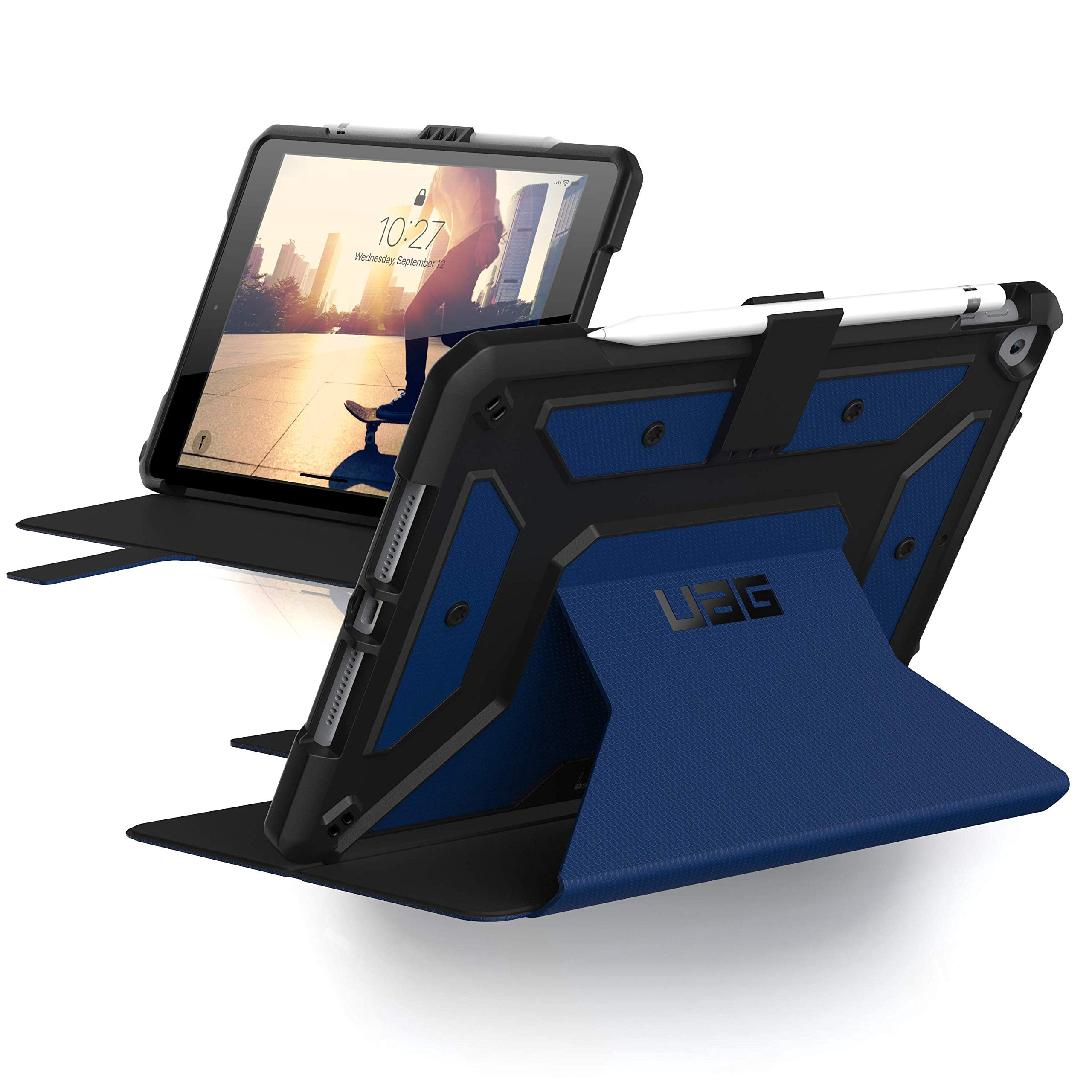 UAG iPad 10.2 Case Blue Cobalt, 9th Generation 2021, 8th Gen 2020, Rugged Heavy Duty Protective Durable Folio Cover & Kick Stand, w/ Pencil Holder, Metropolis Series