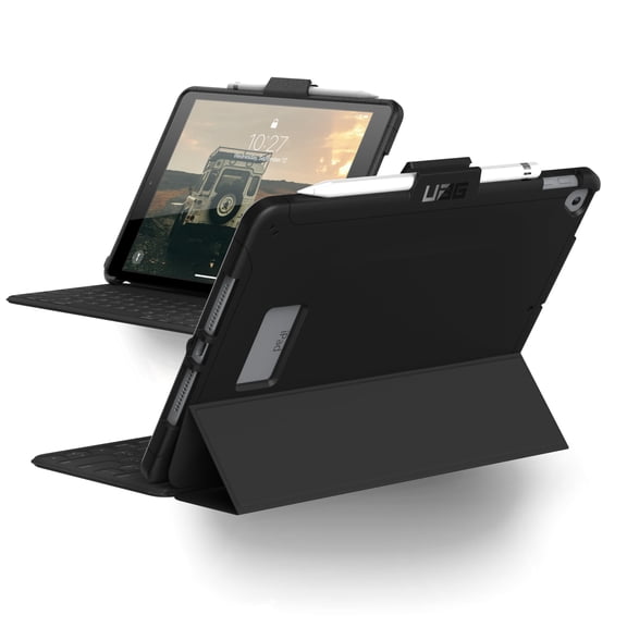 UAG iPad 10.2 Case Black 9th Generation 2021 & 8th Gen 2020 w/ Hand Strap Thin Slim Military Drop Tested Durable Protective Cover w/ Stylus & Pencil Holder, Scout Series