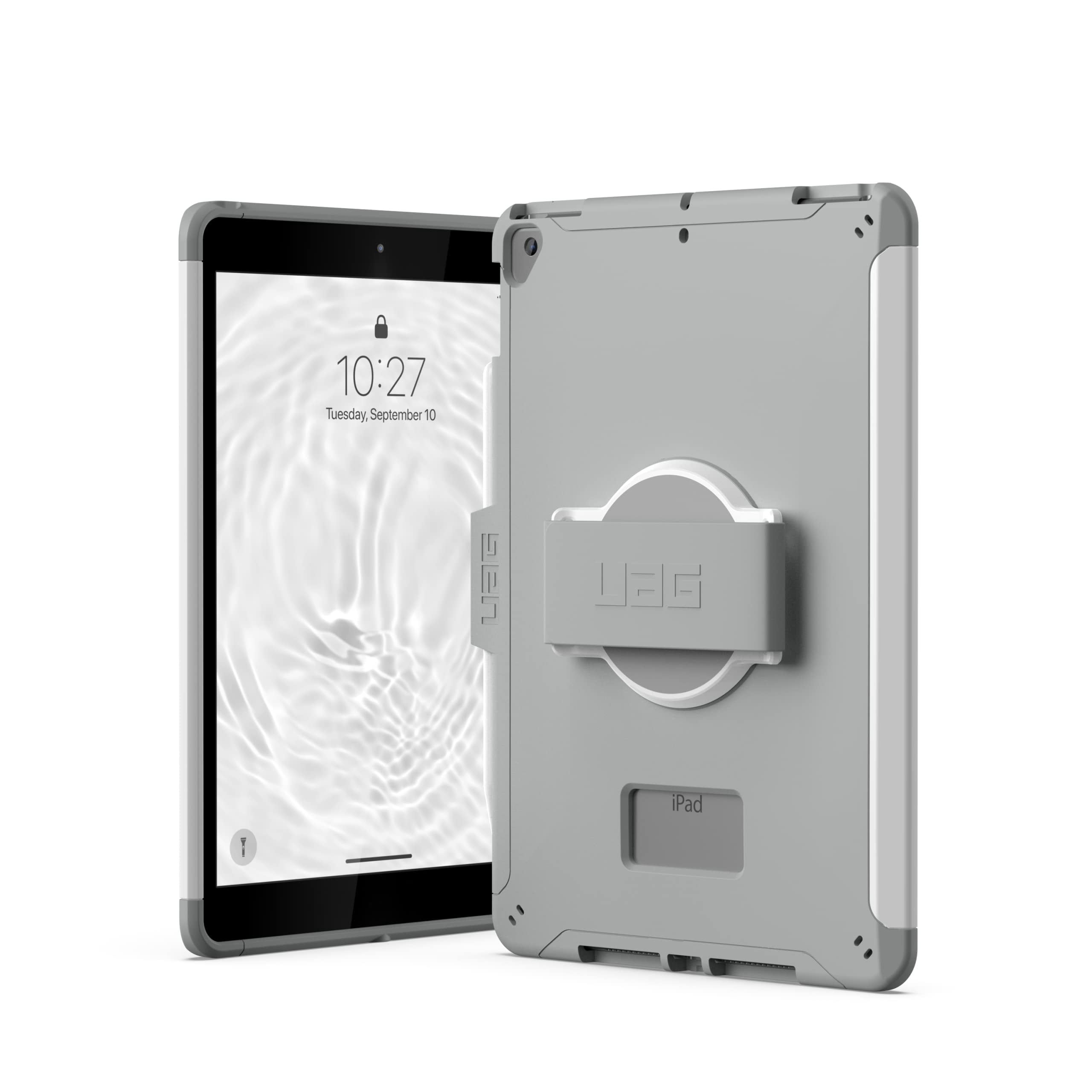 UAG iPad 10.2" Case 9th/8th Gen 2020-2021 w/ Hand Strap Scout White/Grey, Rugged MIL-STD Protective Cover w/Apple Pencil Holder Compatible w/ Smart Cover/Keyboard