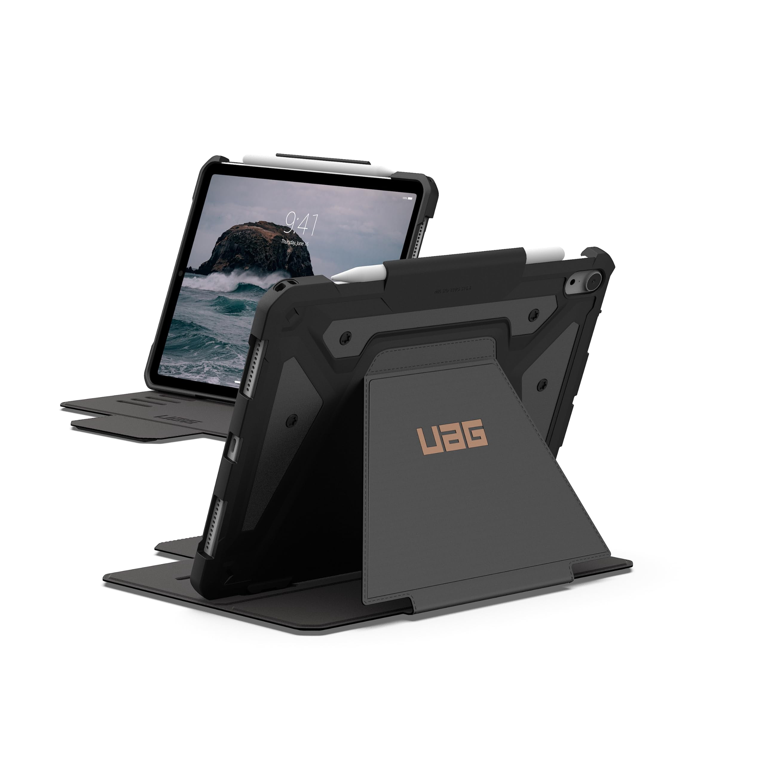 UAG iPad Air 11" Case M4/M3/M2 2024-2026 - Rugged Auto Sleep/Wake Folio Cover Pencil Holder & Multi-Angle Adjustable Stand, Metropolis SE Black/Bronze