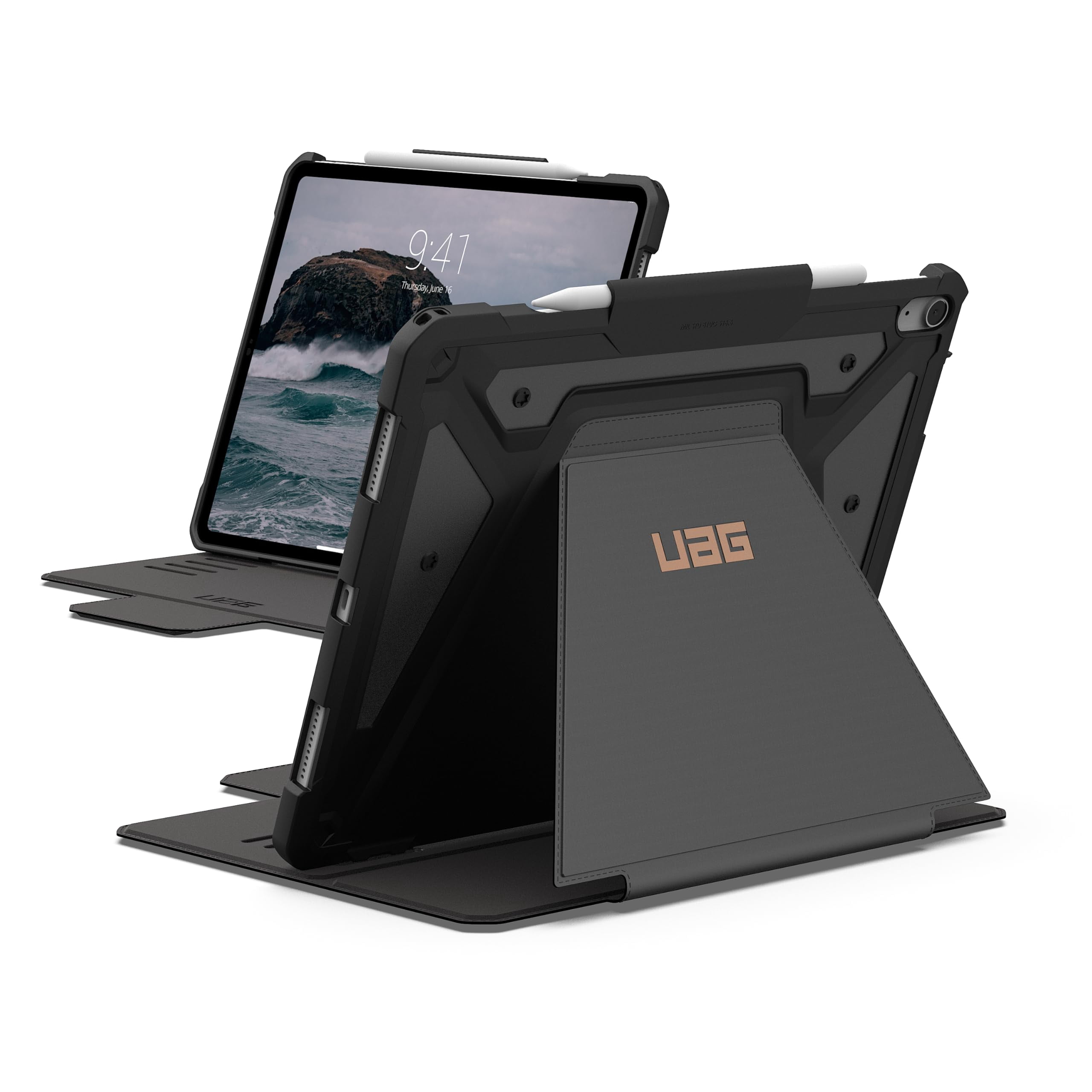 UAG iPad Air 13" Case M4/M3 2025-2026 - Rugged Multi-Angle Viewing Folio Cover with Pencil Holder & Adjustable Stand, Metropolis SE, Black/Bronze