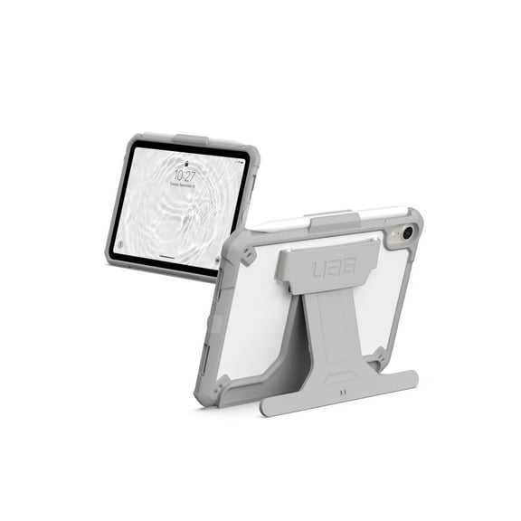 UAG iPad Mini A17 Pro Case (7th Gen, 2024) A2993 A2995 A2996 8.3" Scout Healthcare with Hand Strap, Kickstand & Pencil Holder Rugged MIL-STD Protective Cover, White Gray