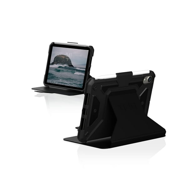 UAG iPad Mini Case (6th Gen, 2021) Rugged Smooth Exterior Material Heavy Duty Multi-Angle Viewing Folio Stand with Pencil Holder Metropolis SE Protective Cover, Black