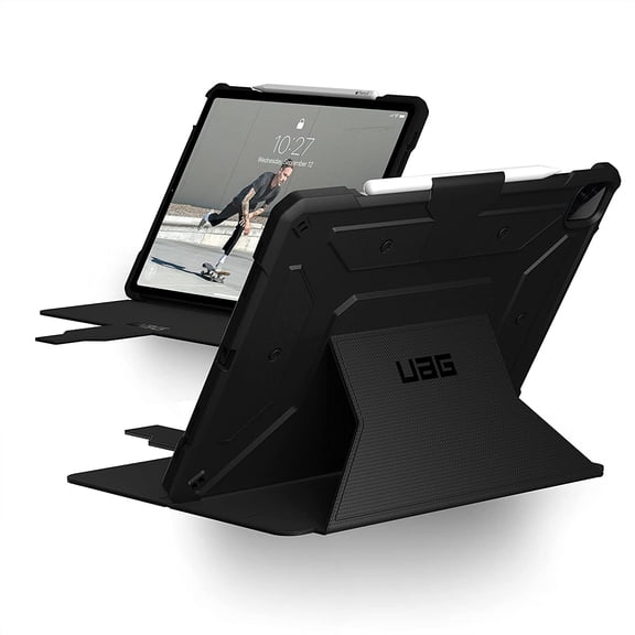 UAG iPad Pro 12.9" (6th Gen 2022, 5th Gen 2021) Case Black Metropolis Rugged Heavy Duty Protective Cover Multi-Angle Viewing Folio Stand with Pencil Holder, by URBAN ARMOR GEAR