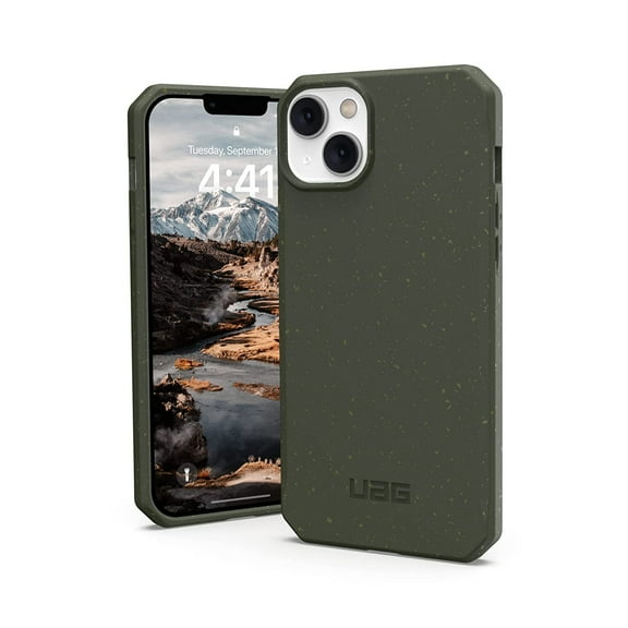 UAG iPhone 14 Plus Case Green Olive 6.7" Outback Bio Ultra Thin Eco-Friendly Protective Cover Fully Biodegradable and Compostable Compatible with Wireless Charging by URBAN ARMOR GEAR