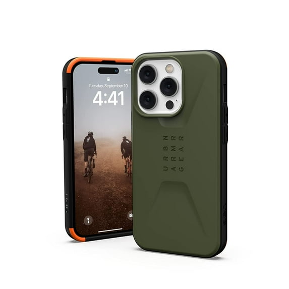 UAG iPhone 14 Pro Case 6.1" Green Olive Civilian Sleek Ultra Thin Slim Impact Resistant Dropproof Protective Cover Compatible with Wireless Charging by URBAN ARMOR GEAR