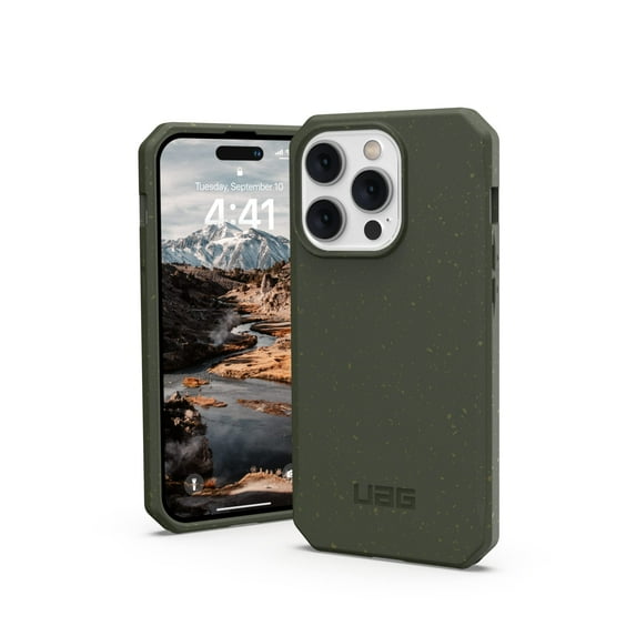 UAG iPhone 14 Pro Case Green Olive 6.1" Outback Bio Ultra Thin Eco-Friendly Protective Cover Fully Biodegradable and Compostable Compatible with Wireless Charging by URBAN ARMOR GEAR