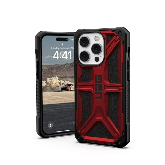 UAG iPhone 14 Pro Case Red Crimson 6.1" Monarch Rugged Premium Protective Cover Lightweight Slim Shockproof Dropproof Compatible with Wireless Charging by URBAN ARMOR GEAR