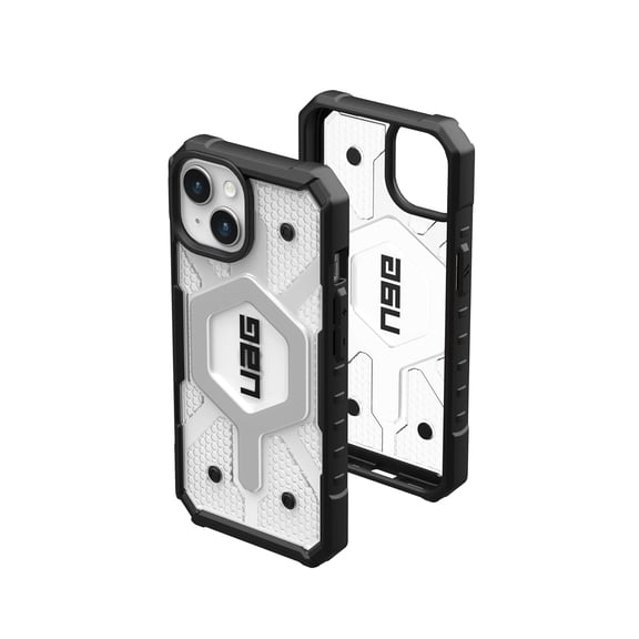 UAG iPhone 15 Plus Case 6.7" Pathfinder Clear Ice/Silver Built-in Magnet Compatible with MagSafe Charging Rugged Transparent Dropproof Protective Cover by URBAN ARMOR GEAR