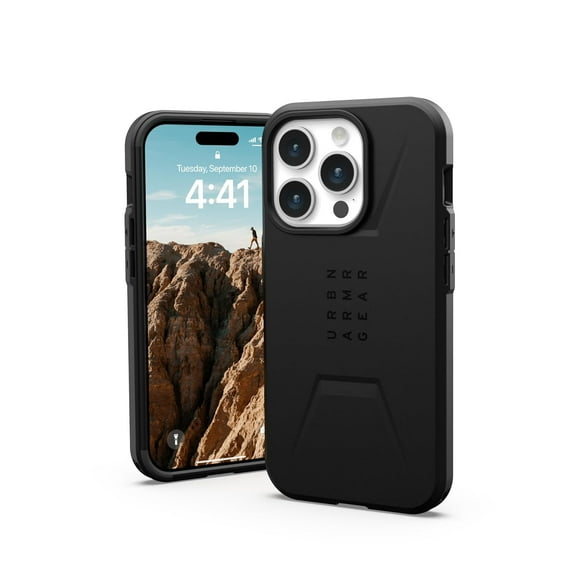UAG iPhone 15 Pro Case 6.1" Civilian Black Built-in Magnet Compatible with MagSafe Charging Rugged Military Grade Dropproof Protective Cover by URBAN ARMOR GEAR