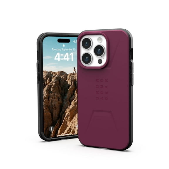 UAG iPhone 15 Pro Case 6.1" Civilian Bordeaux Built-in Magnet Compatible with MagSafe Charging Rugged Military Grade Dropproof Protective Cover by URBAN ARMOR GEAR
