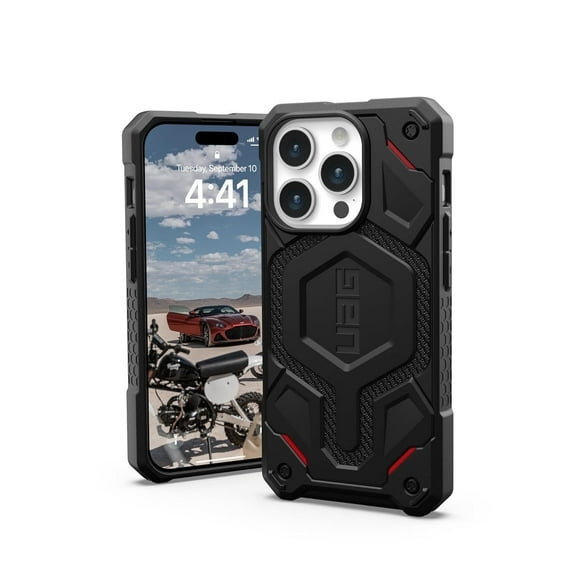 UAG iPhone 15 Pro Case 6.1" Monarch Pro Kevlar Black Built-in Magnet Compatible with MagSafe Charging Premium Rugged Military Grade Dropproof Protective Cover by URBAN ARMOR GEAR