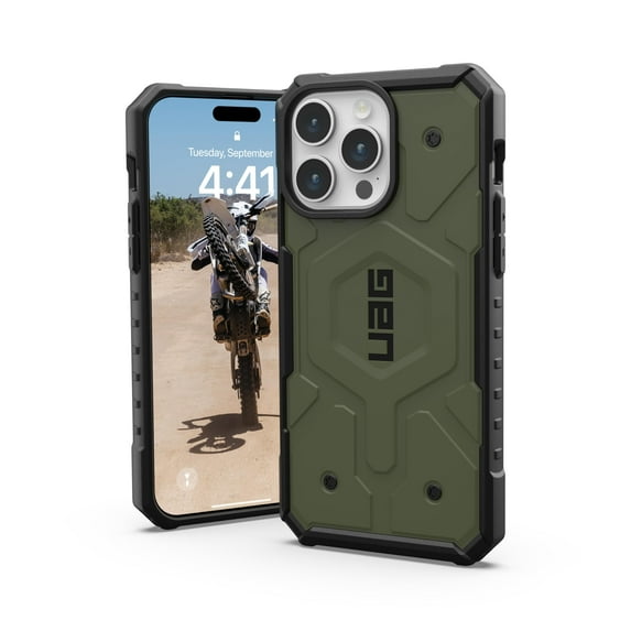 UAG iPhone 15 Pro Case 6.1" Pathfinder Olive Drab Built-in Magnet Compatible with MagSafe Charging Rugged Military Grade Dropproof Protective Cover