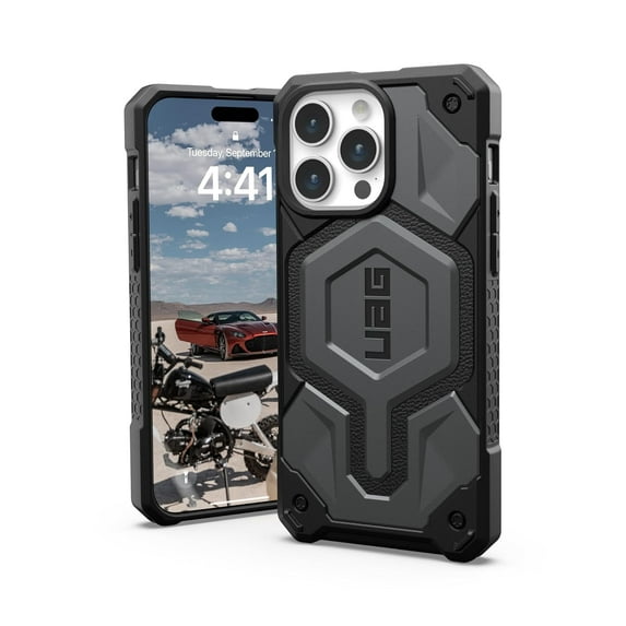 UAG iPhone 15 Pro Max Case 6.7" Monarch Pro Silver Built-in Magnet Compatible with MagSafe Charging Premium Rugged Military Grade Dropproof Protective Cover by URBAN ARMOR GEAR